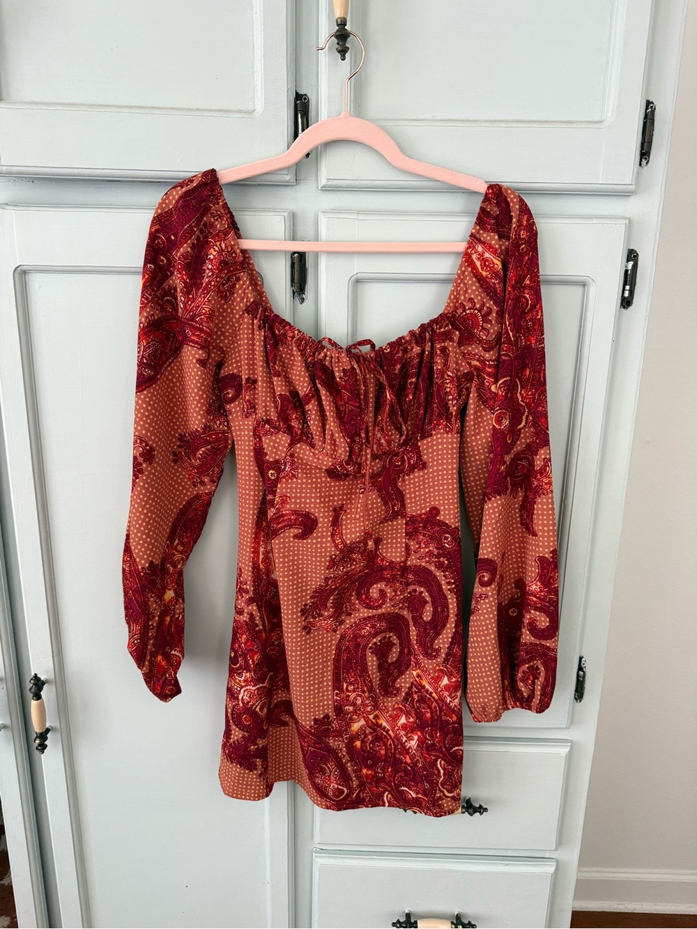 Urban Outfitters Red Paisley Long Sleeve Dress